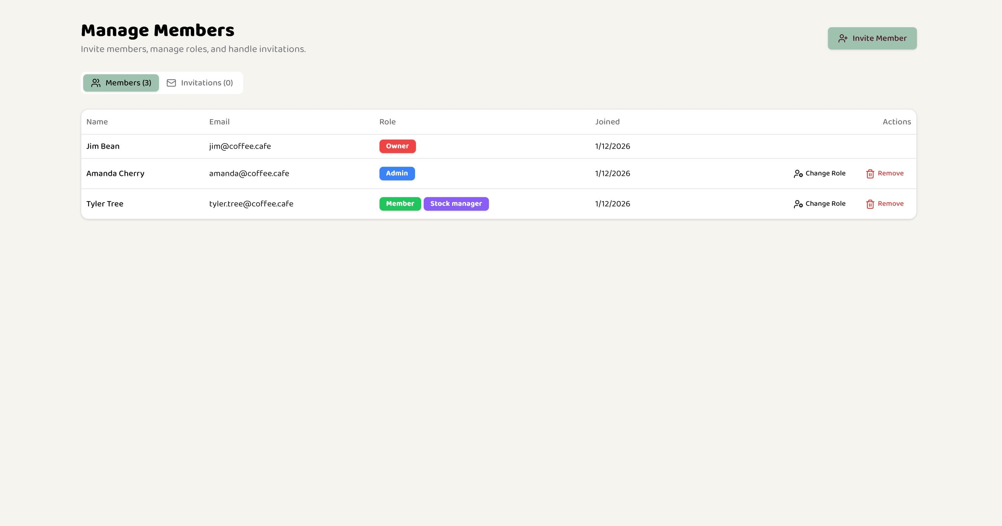 manage member screen